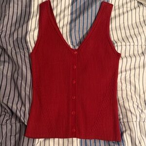 Red Sleeveless Button-Up Top